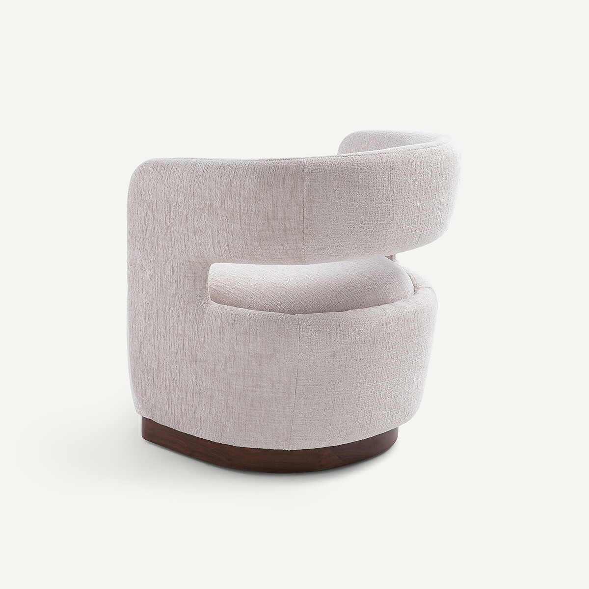 Sillón giratorio de terciopelo texturizado con base de chapa de nogal, JESPER crema, AM.PM