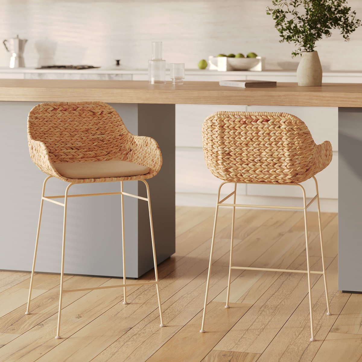 Lot de 2 chaises pour îlot central 66 cm en matière naturelle - FARO beige, MAISON PAVANE