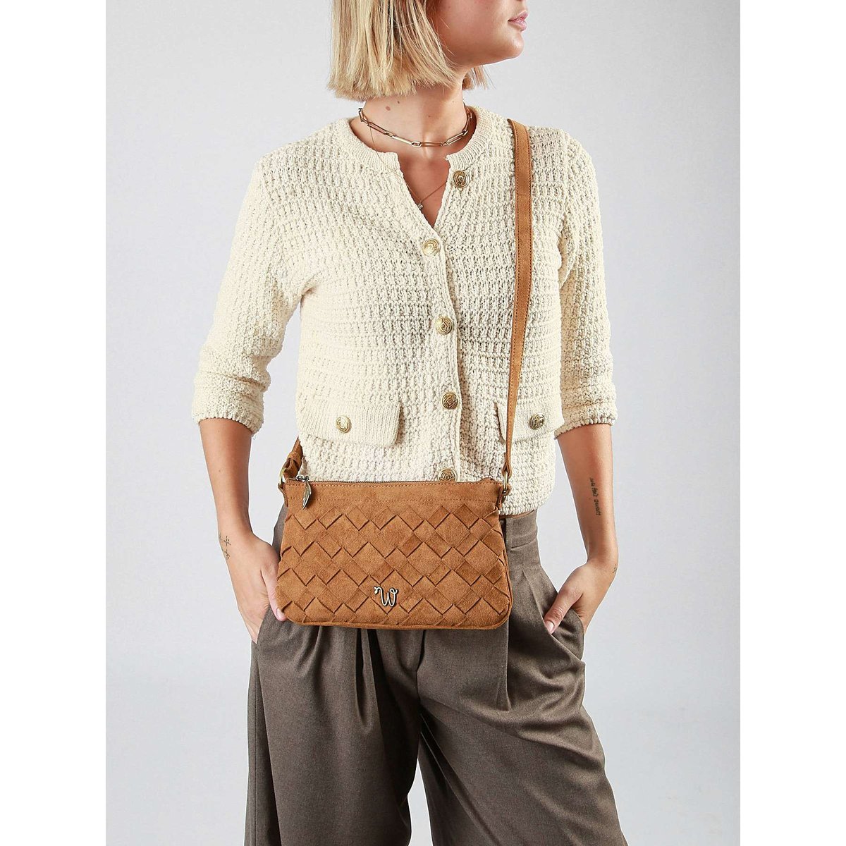 Sac bandoulière Aubepine camel, WOOMEN
