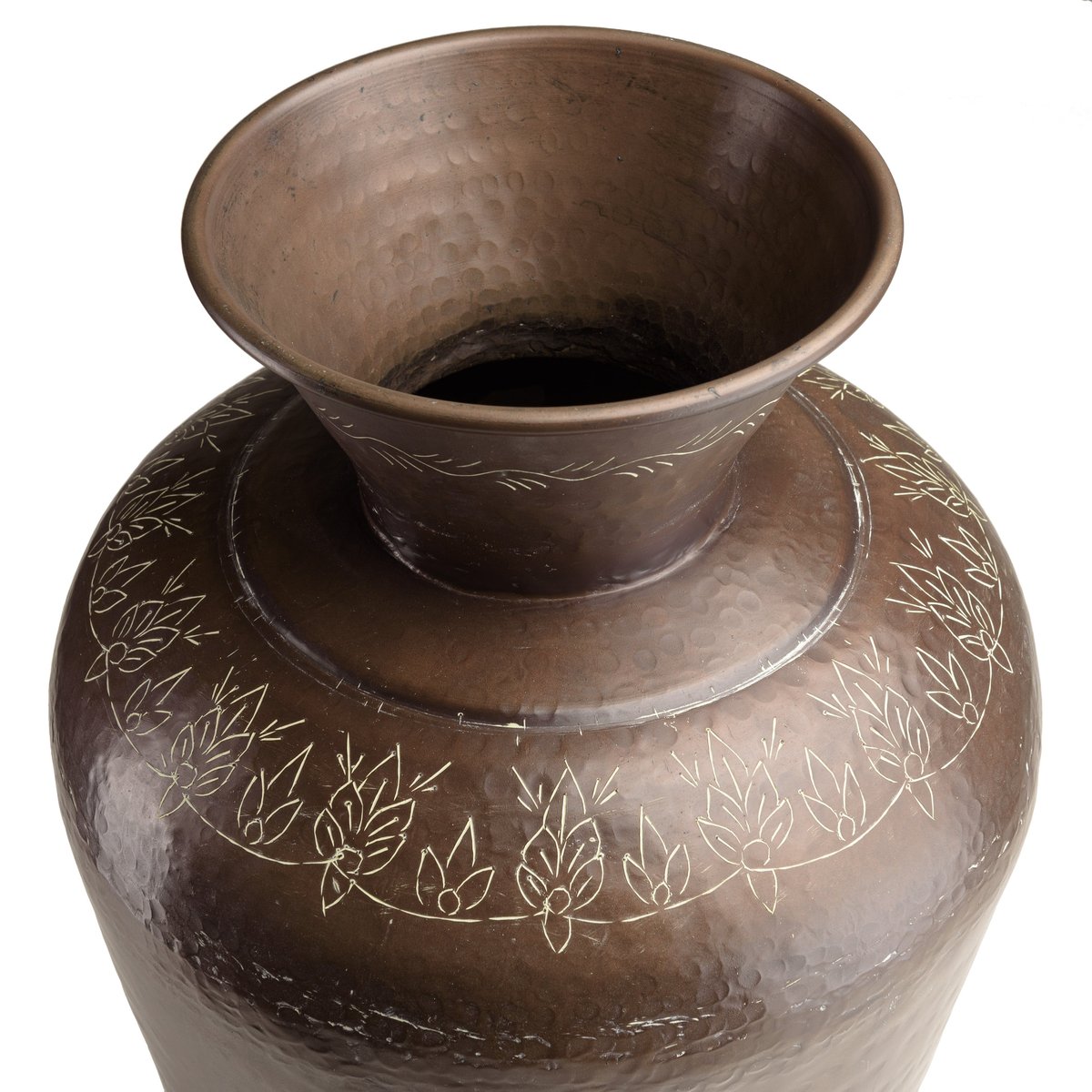 Grand vase oriental couleur cuivre foncé patiné motifs dorés H85,5 cm NADOR marron, PIER IMPORT