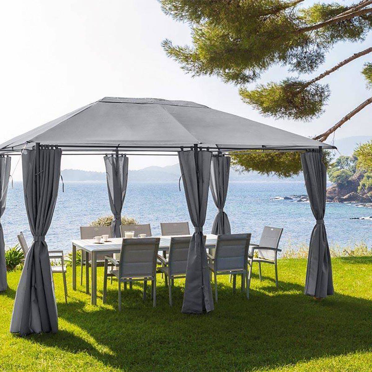 Rideaux pour tonnelle SANTORINI gris ardoise, HESPERIDE