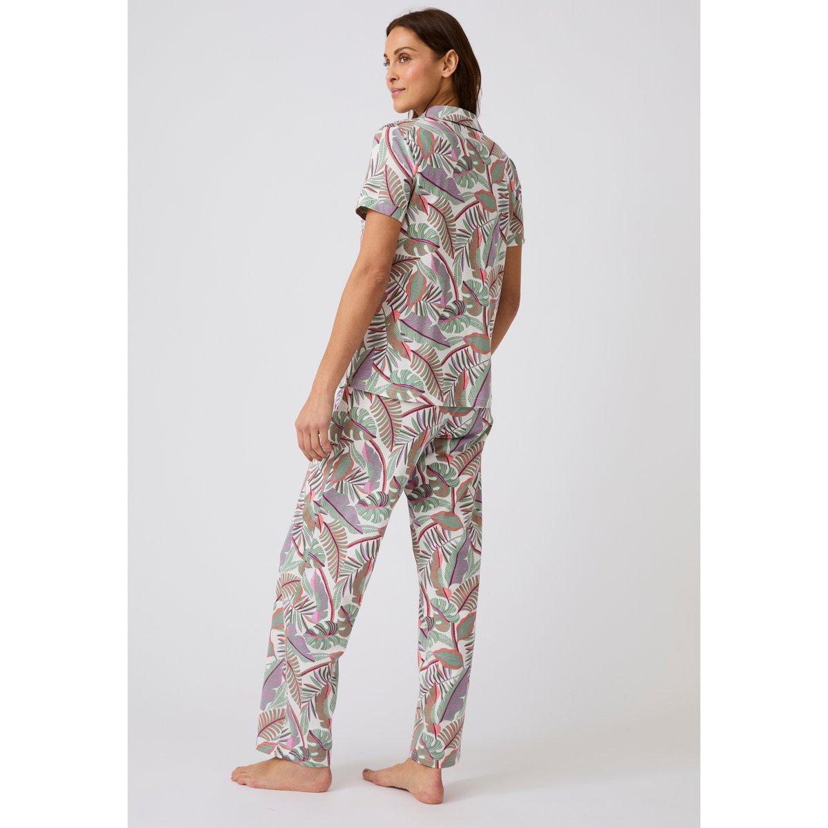 Chemise de pyjama en pur coton peigné marron ecru tropical, DAMART