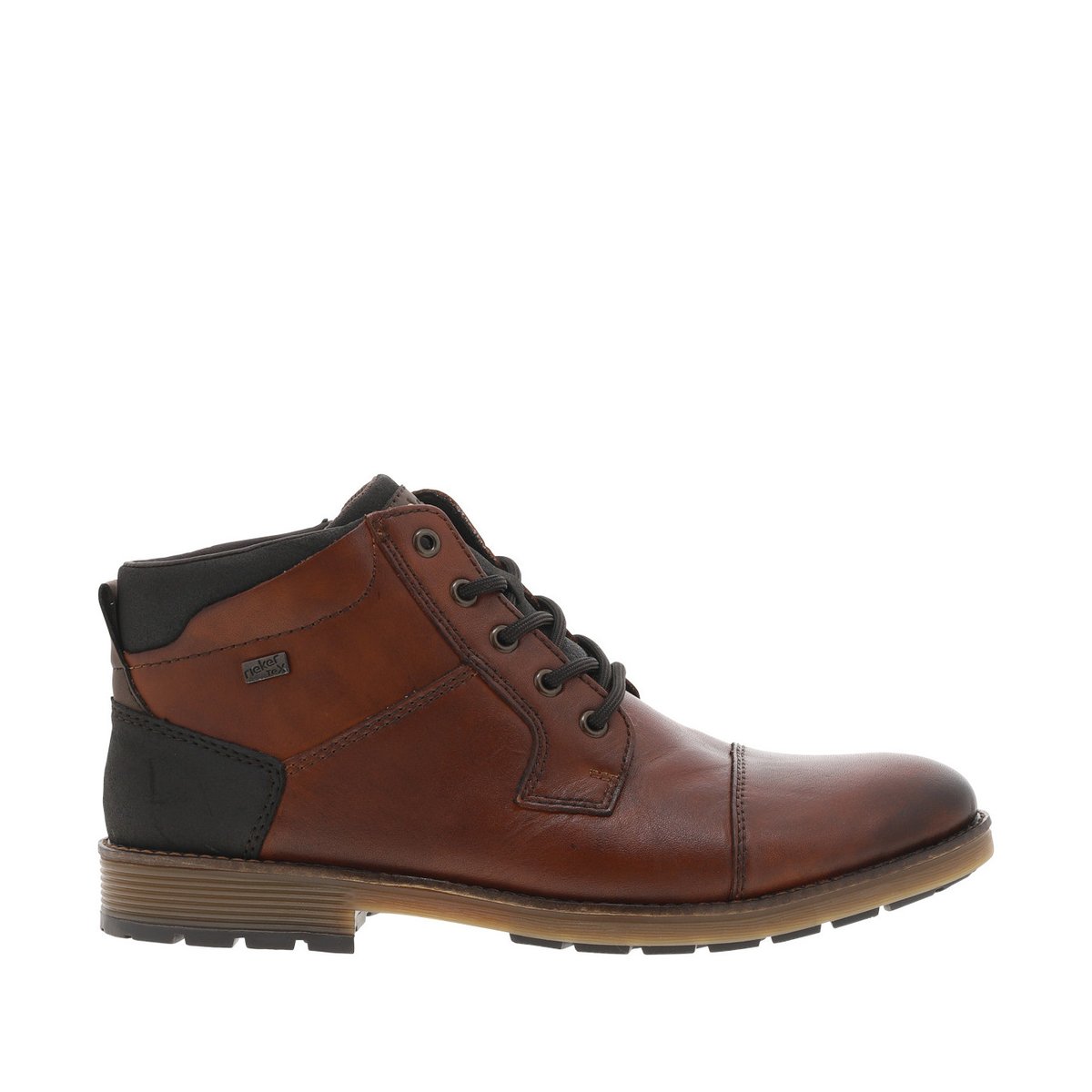Bottines en cuir à talon plat avec un zip et des lacets ronds cognac, RIEKER