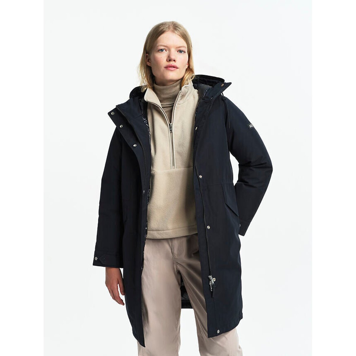 Langer Parka mit fester Kapuze und Reissverschluss für die Übergangszeit schwarz, AIGLE