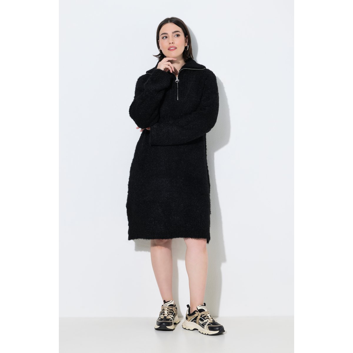 Robe en maille, coupe évasée noir, ULLA POPKEN