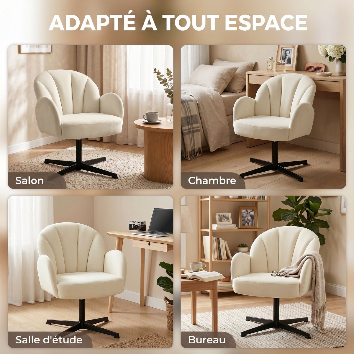 Accent Chair Velours (100 % polyester) Beige beige, HOMCOM