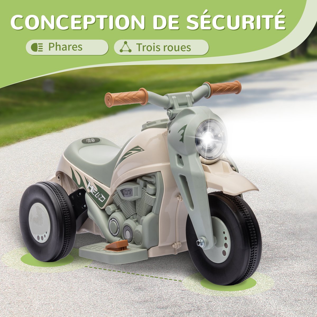 Moto électrique à conducteur assis PP Blanc crème, vert clair, noir, AIYAPLAY