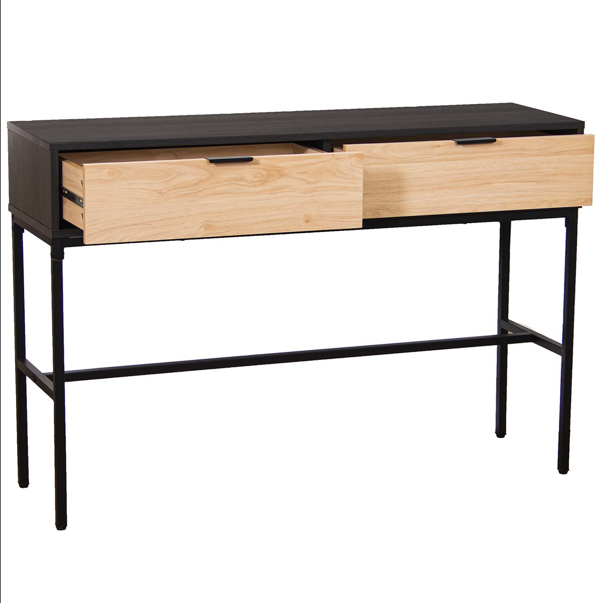 Console en métal noir et bois 2 tiroirs 120x35x80cm noir, WADIGA