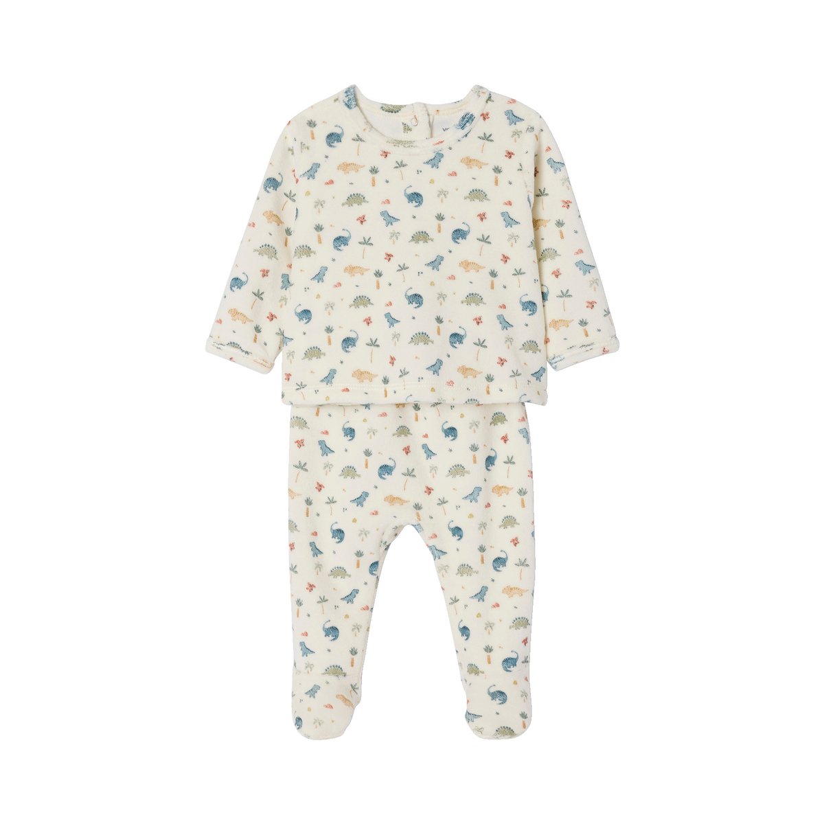 Lot de 2 pyjamas naissance 2 pièces en velours écru, VERTBAUDET