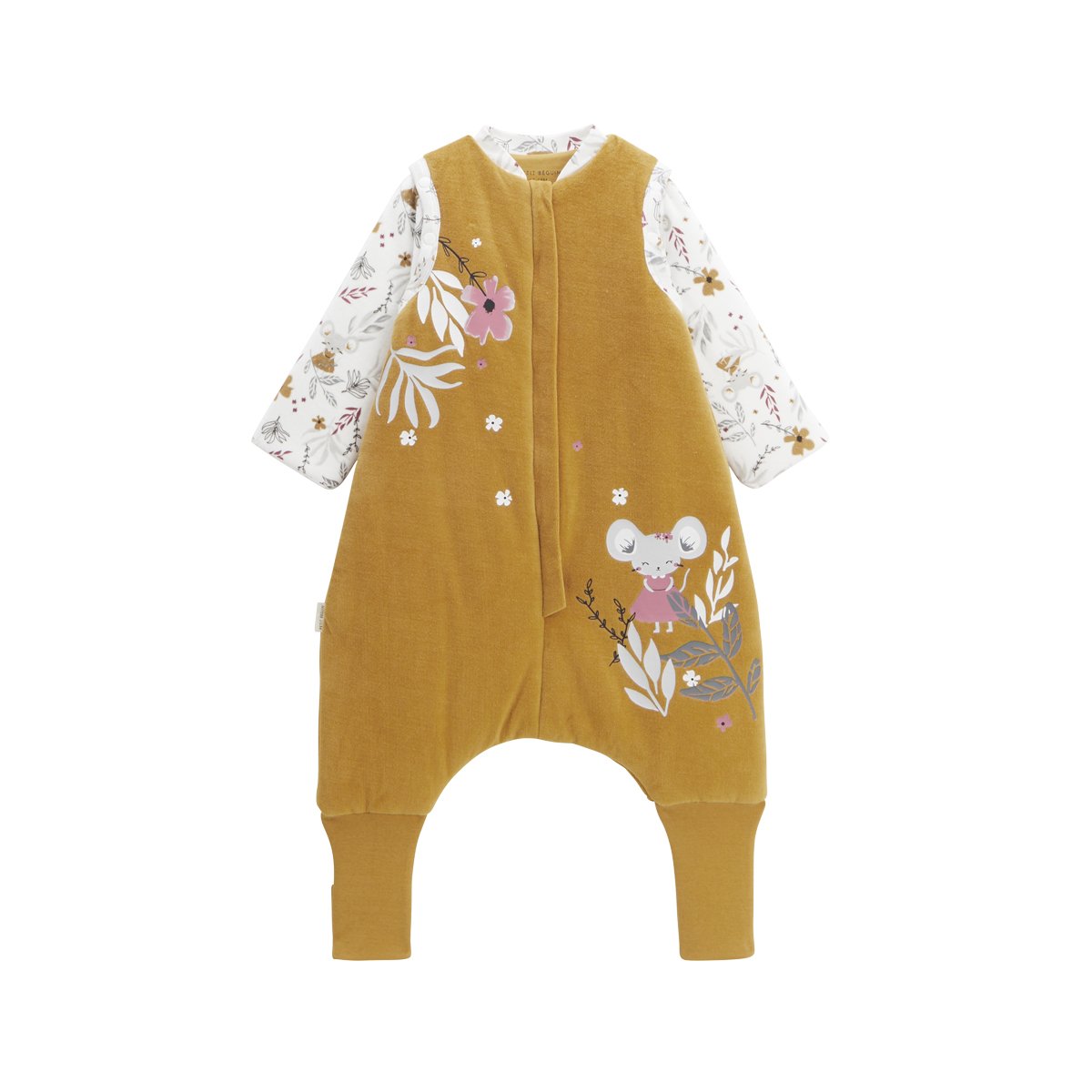 Turbulette d'hiver en velours avec pieds retroussables et manches amovibles Charlie ocre, PETIT BEGUIN