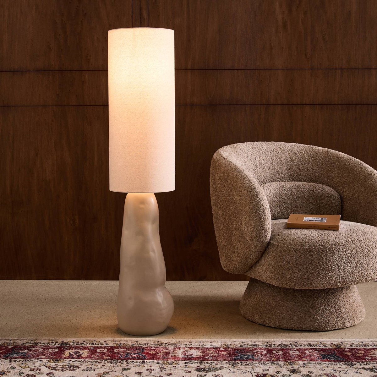 Lampe sur pied intérieur céramique et tissu Ø27cm AURO taupe, SWEEEK