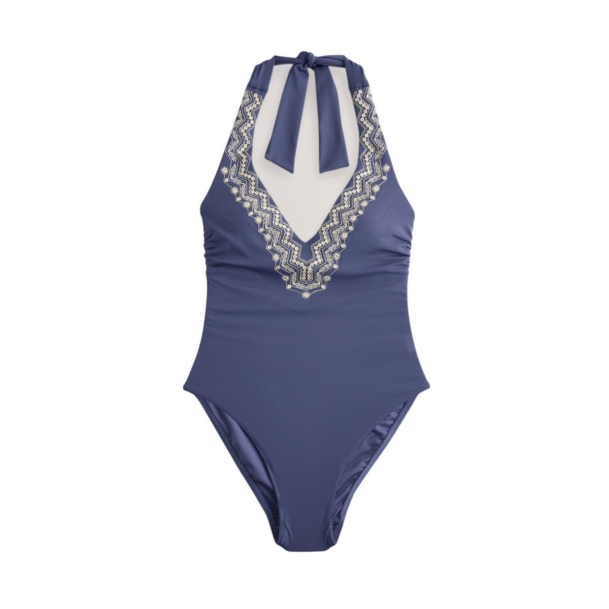 Maillot de bain gainant pigeonnant broderie bleu acier, NEXT