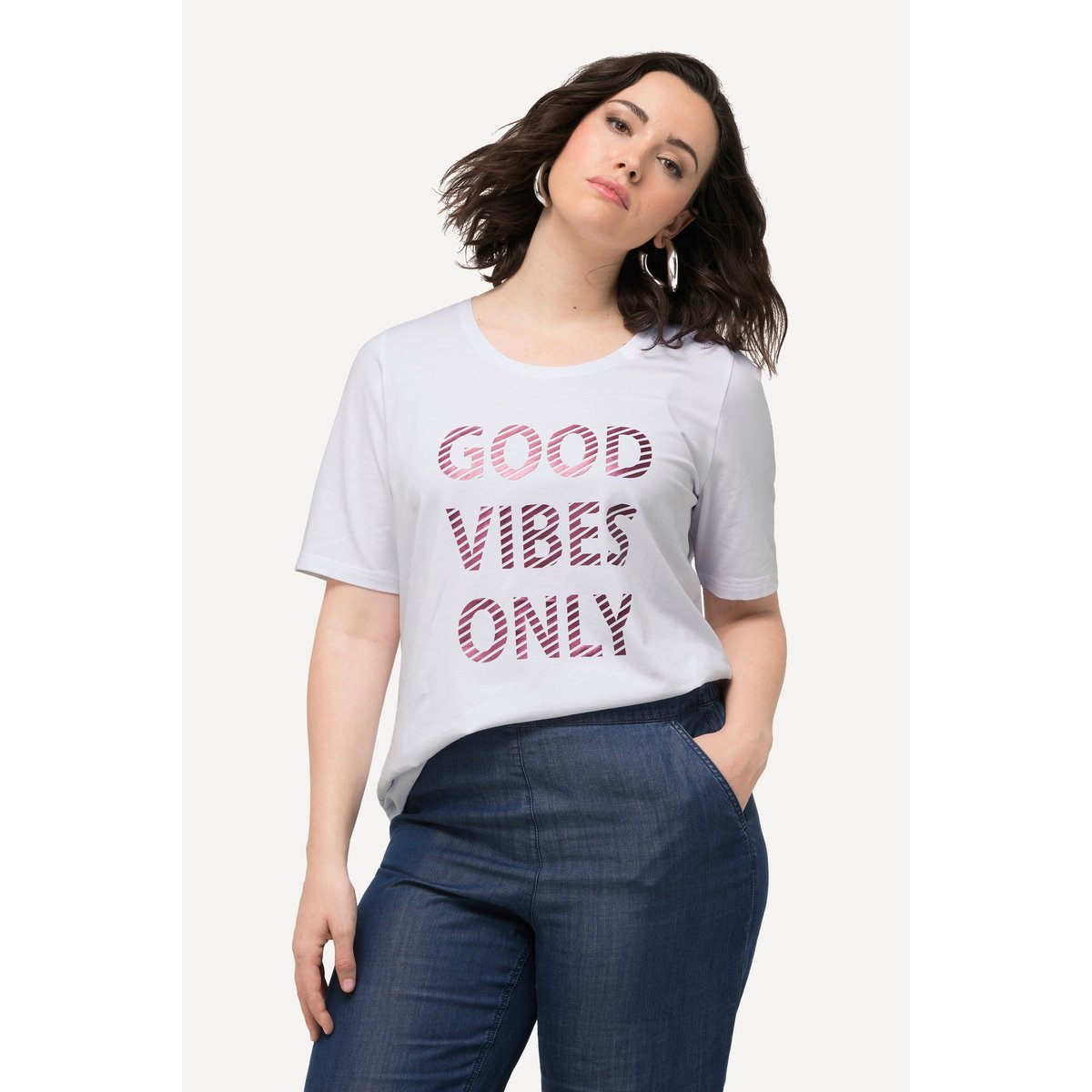 T-shirt « Good Vibes Only » blanc neige, ULLA POPKEN