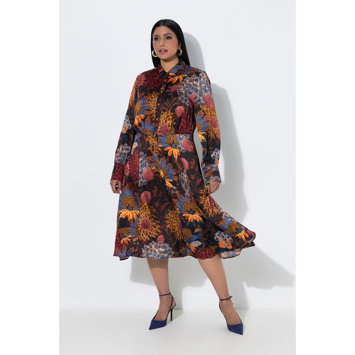 Robe-chemisier longueur midi chocolat, ULLA POPKEN