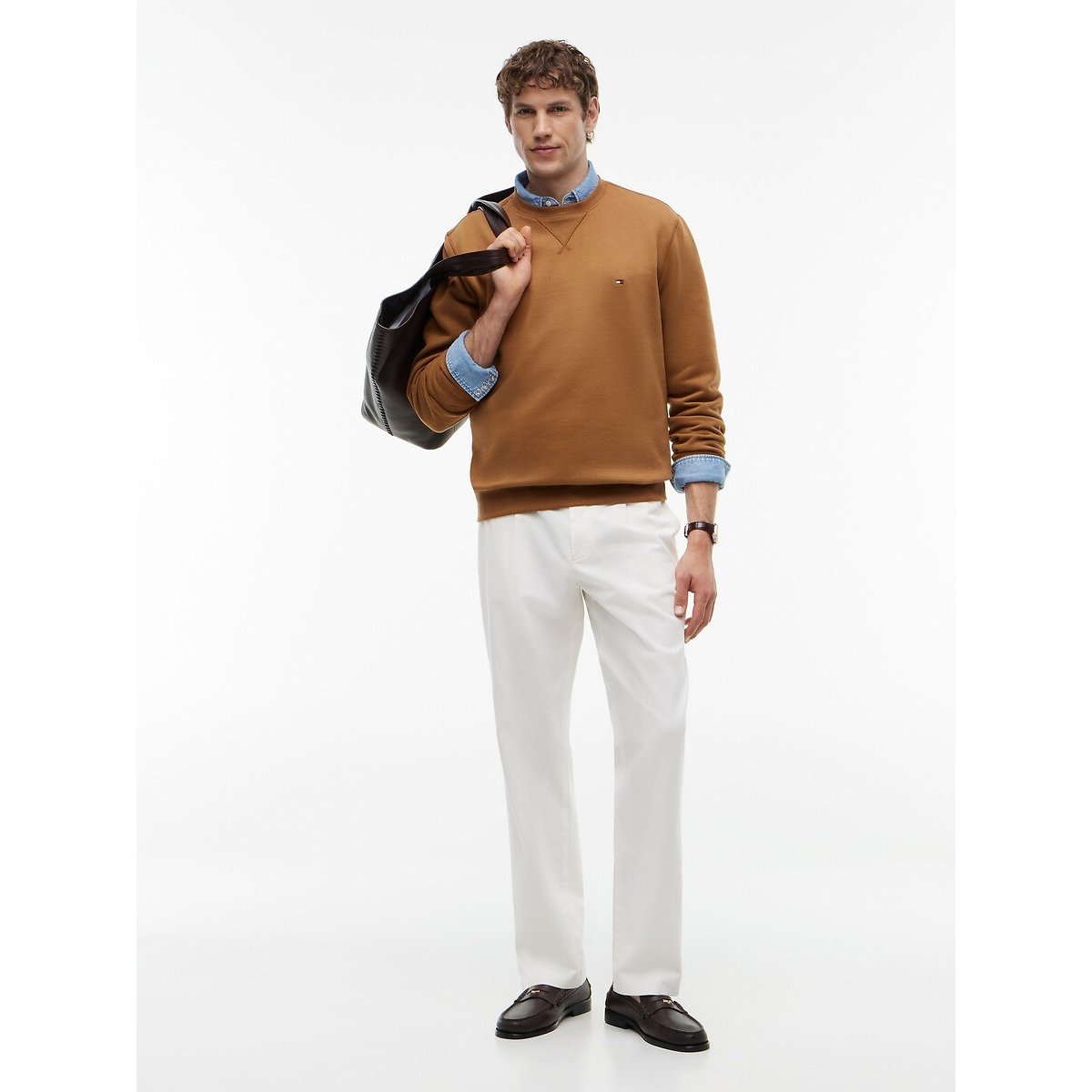 Sweat col rond essentiel camel, TOMMY HILFIGER