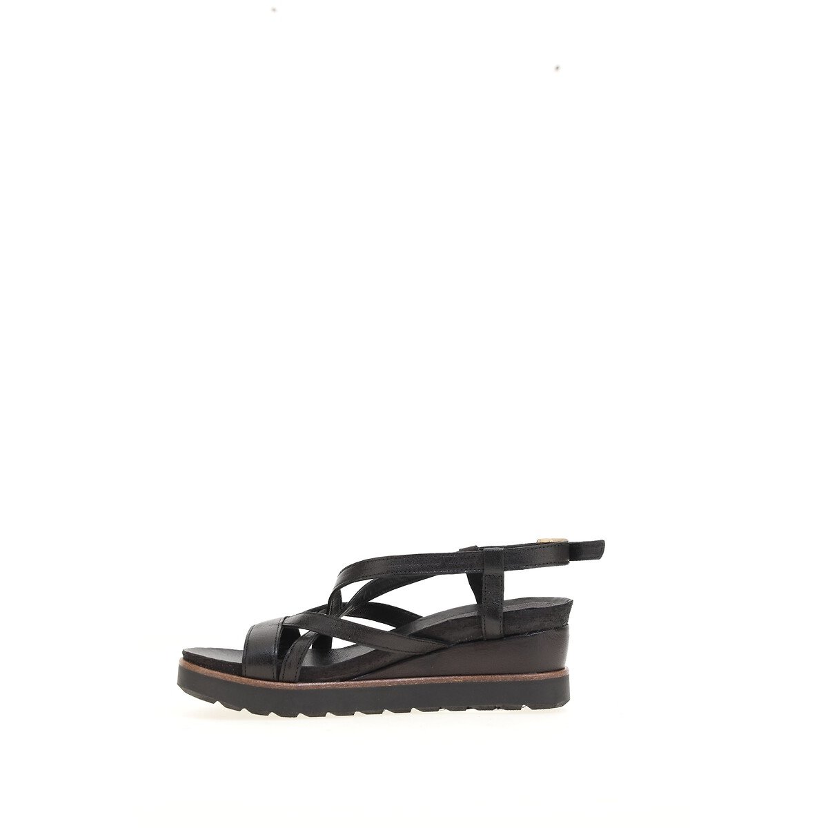 Sandales compensées en cuir noir, MJUS