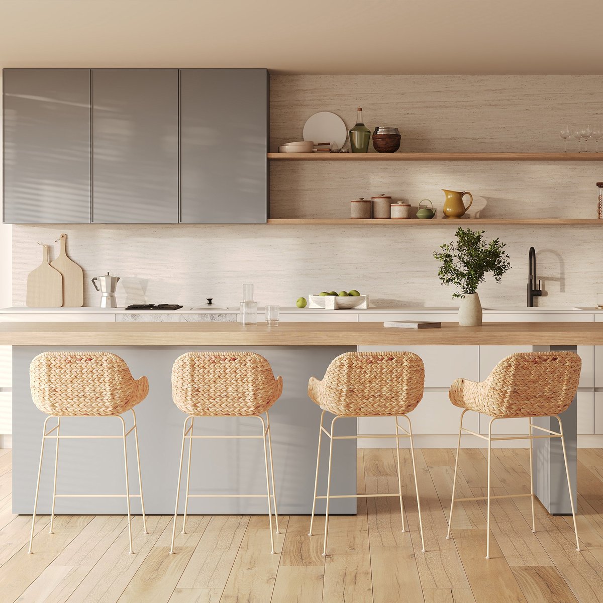 Lot de 2 chaises pour îlot central 66 cm en matière naturelle - FARO beige, MAISON PAVANE
