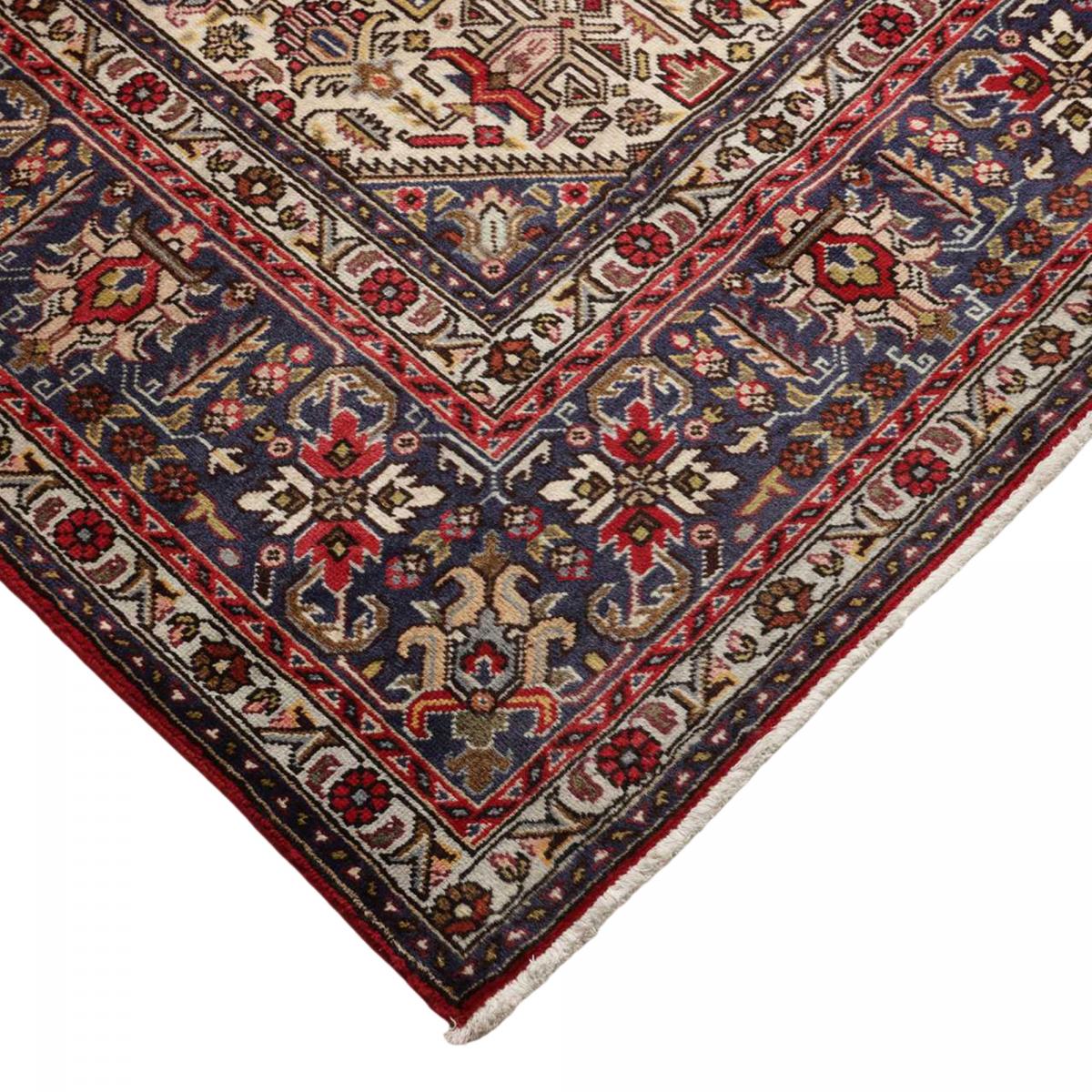 Tapis d'orient oriental, noué main, laine et soie, TABRIZ A rouge, beige, bleu, UN AMOUR DE TAPIS