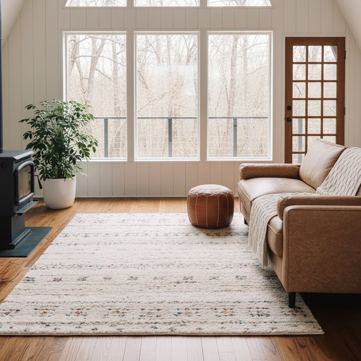 Tapis shaggy ethnique doux et volumineux BLOOM beige sable, AFK LIVING