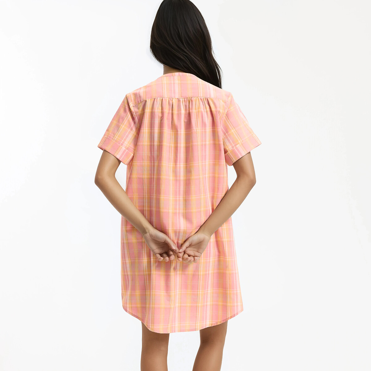 Chemise de nuit col tunisien en coton, imprimée carreaux madras, LA REDOUTE COLLECTIONS