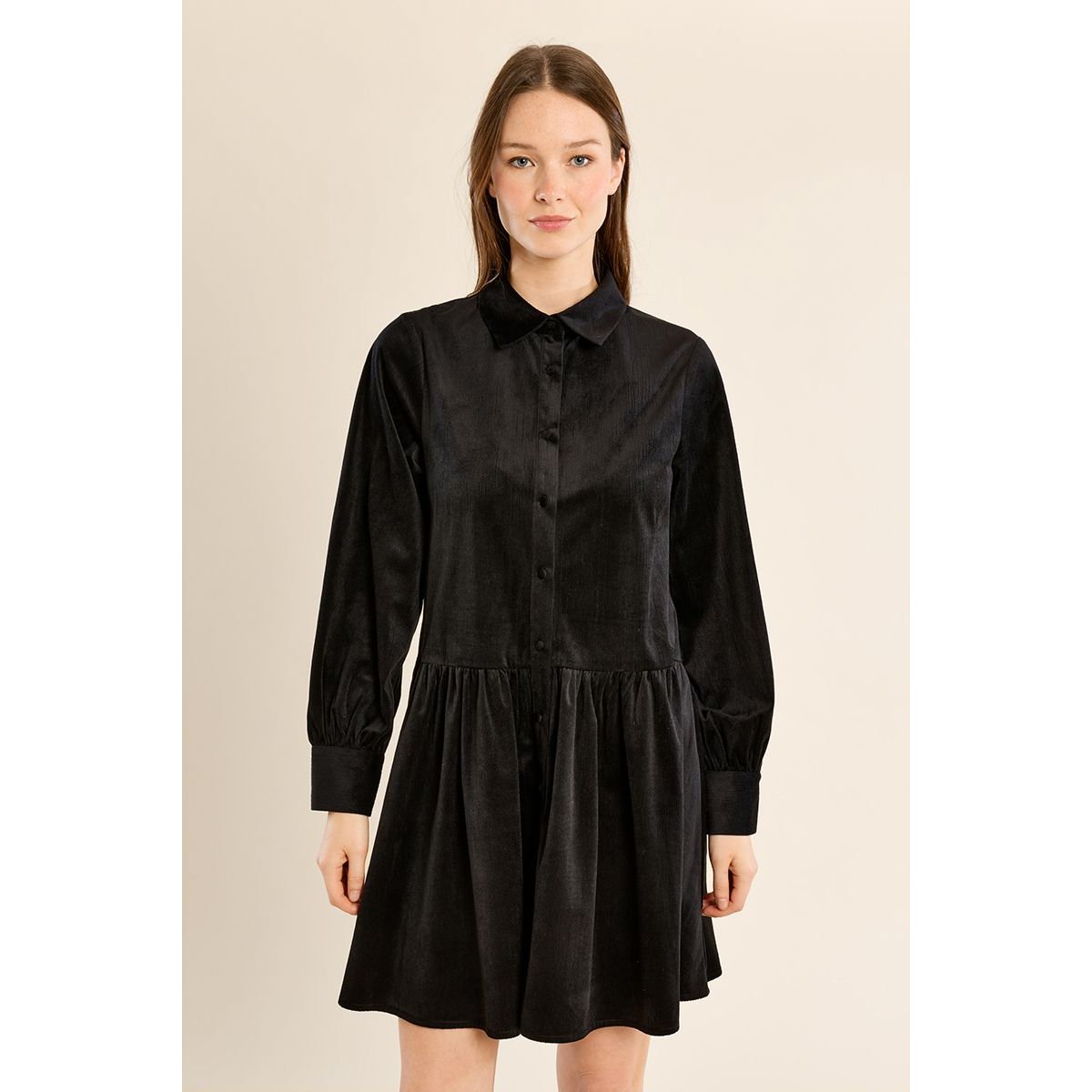 Robe chemise courte volantée noir, MOLLY BRACKEN