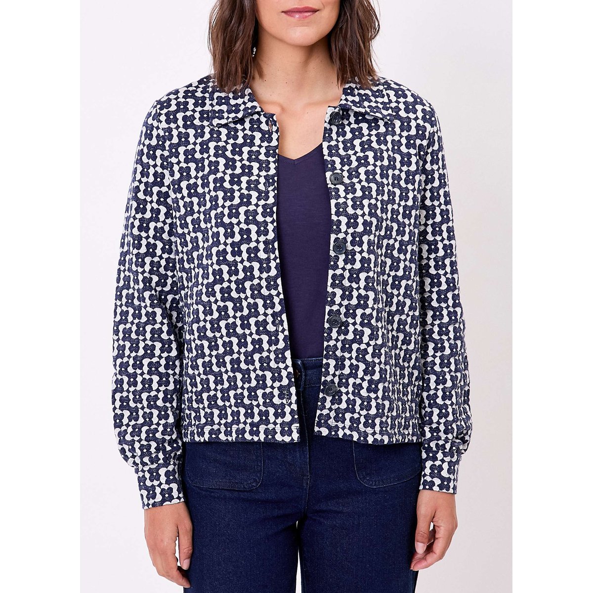 Veste maille jacquard bio SUMALI bleu navy, PRINCESSE NOMADE