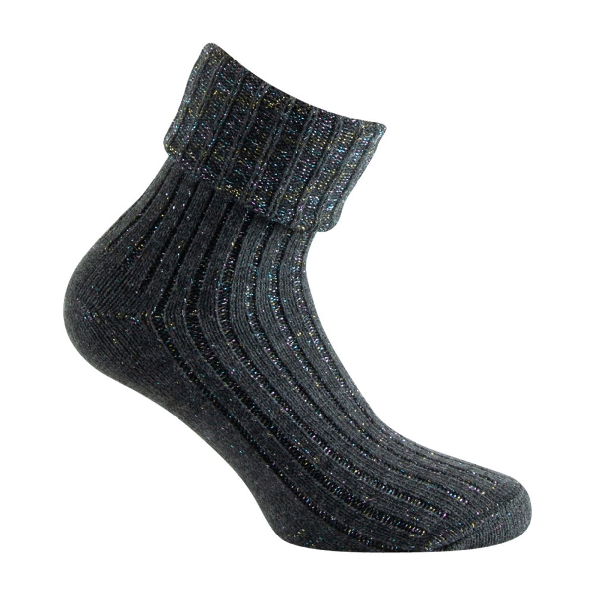 Mi-chaussettes unie fil textile revers en acrylique/coton gris, KINDY