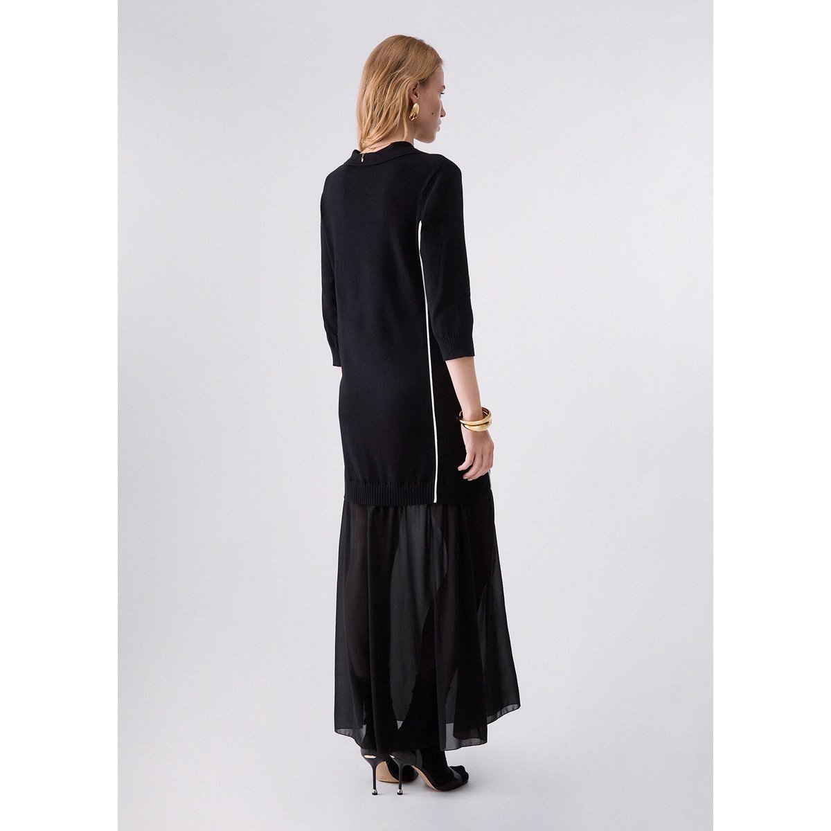 Robe en maille avec insert en georgette noir, LIU JO