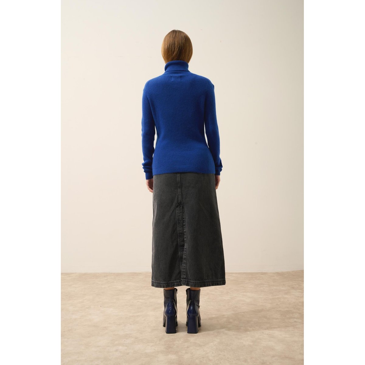 Pull Col Roulé Outremer Lanais bleu foncé, JUST CASHMERE