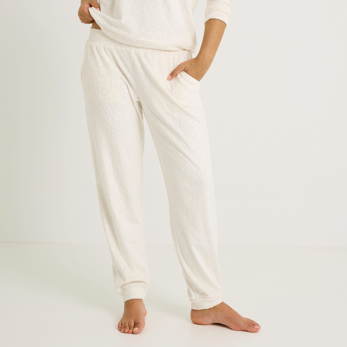 Pantalon de pyjama imprimé léopard blanc cassé ecru, GRAIN DE MALICE
