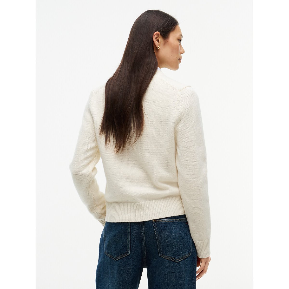 Pull col rond avec logo, 90% laine 10% cachemire  ivoire, TOMMY HILFIGER