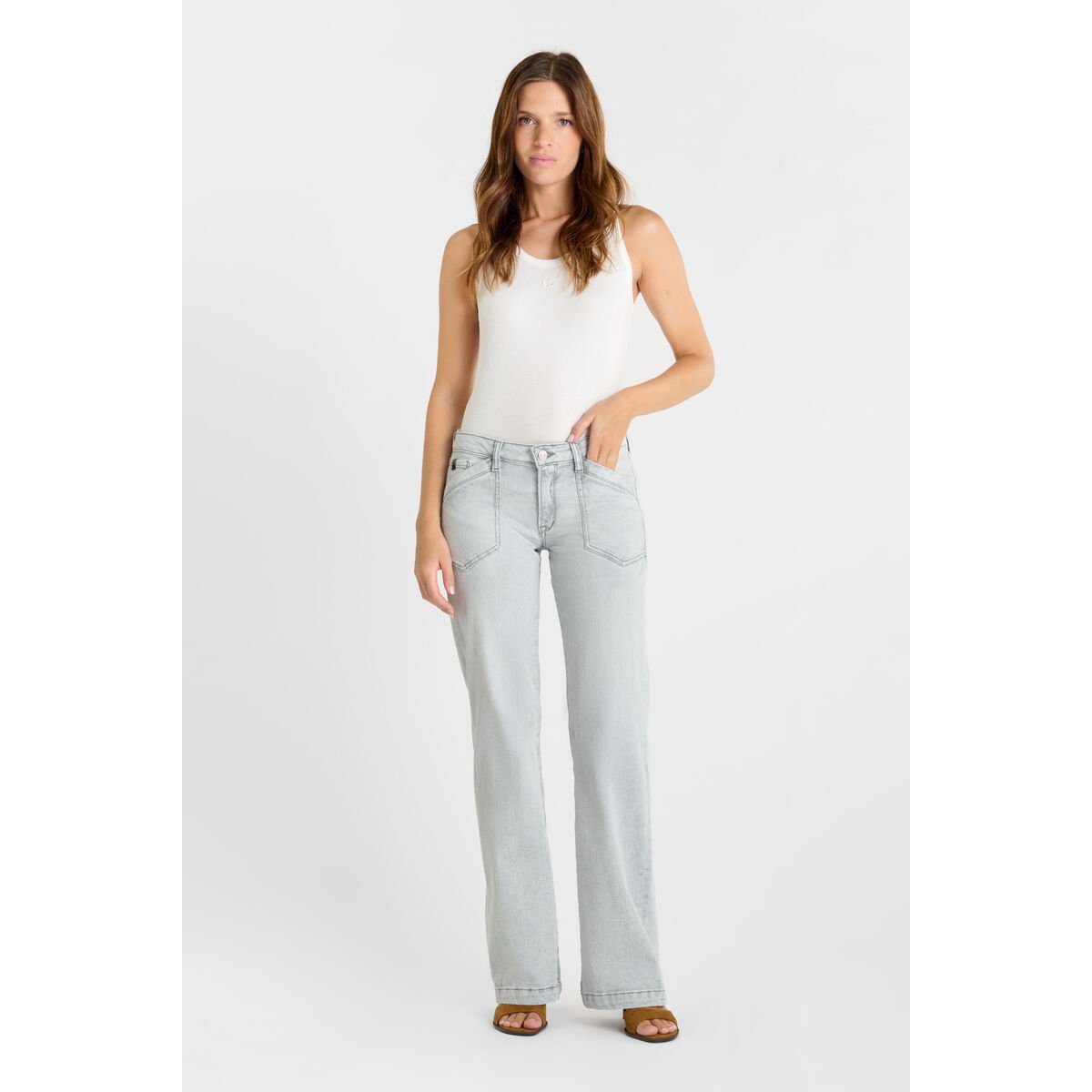 Jeans flare , longueur 34 grey, LE TEMPS DES CERISES