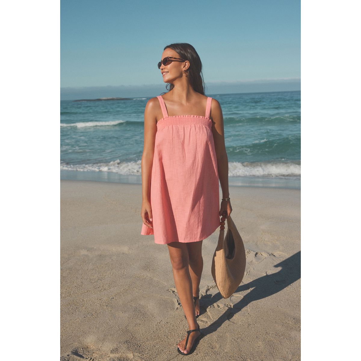Mini robe d’été 100 % coton rose corail, NEXT