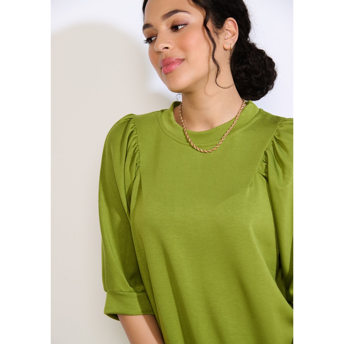 Robe sweat à manches bouffantes vert, LOLALIZA