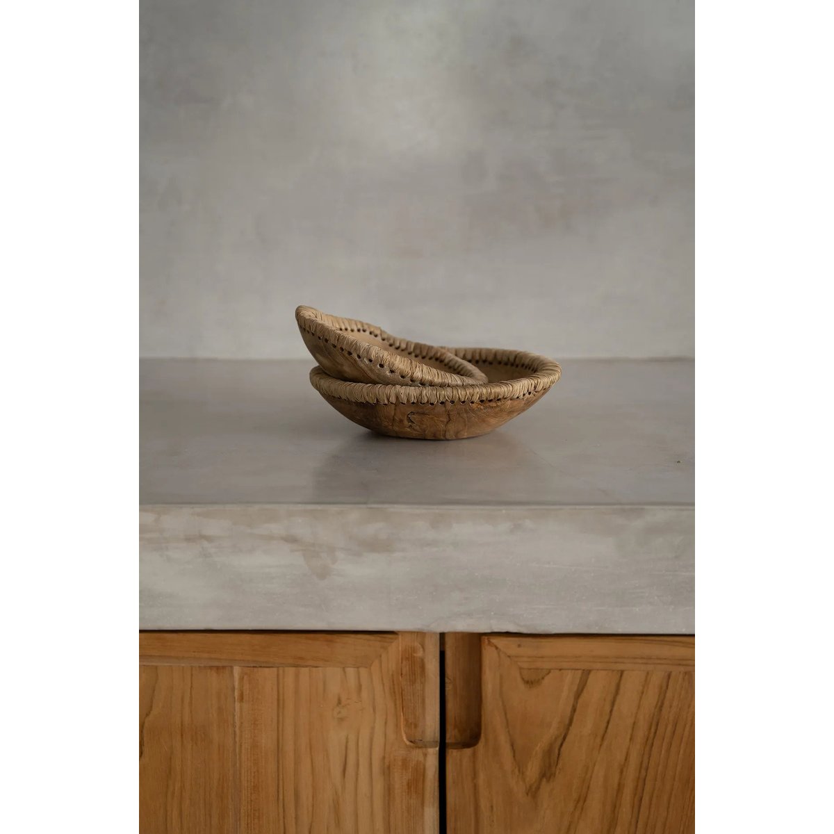 Bol en teck et raphia LIKE ME beige, BAZAR BIZAR