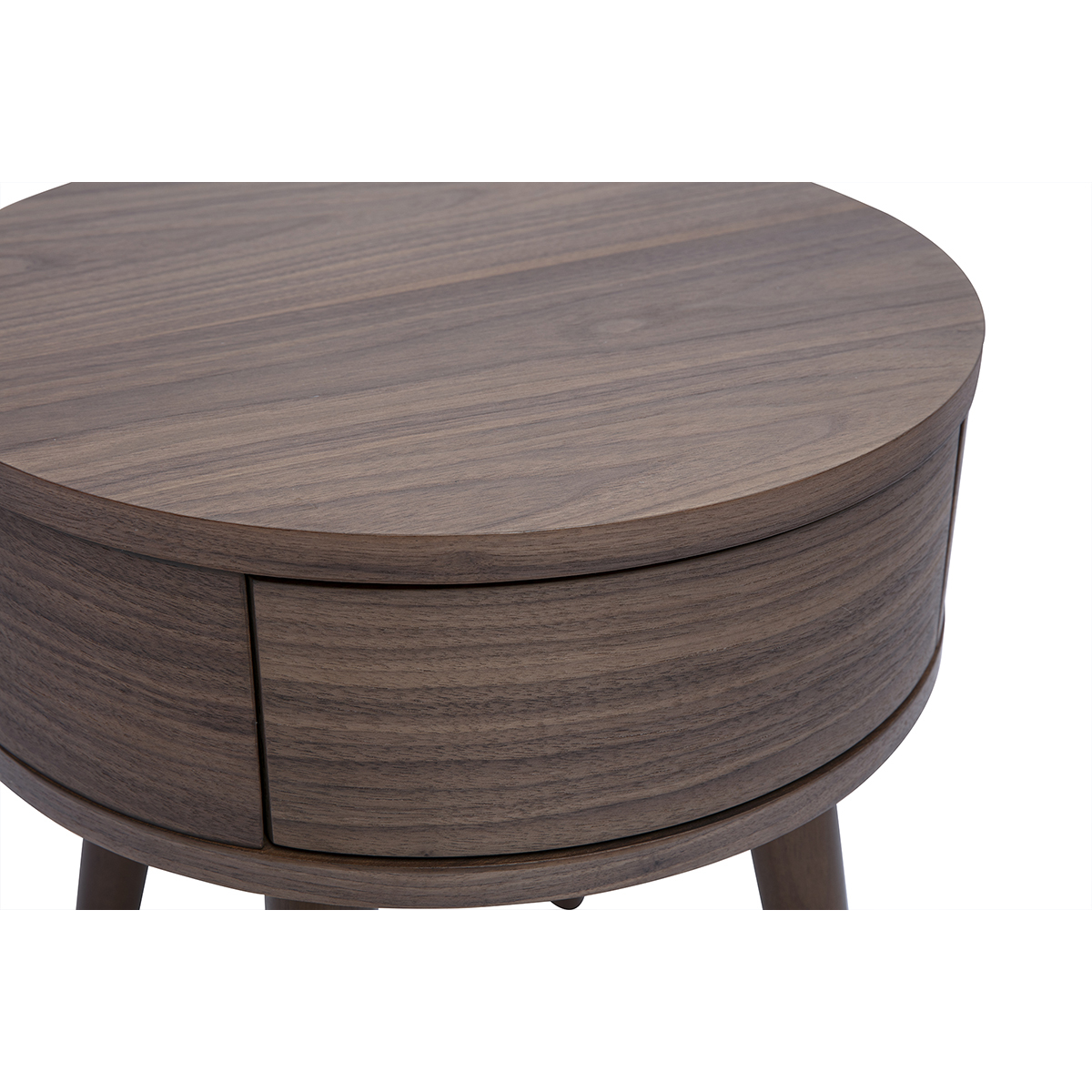 Table de chevet ronde en bois foncé avec tiroir JUDITH noyer, MILIBOO