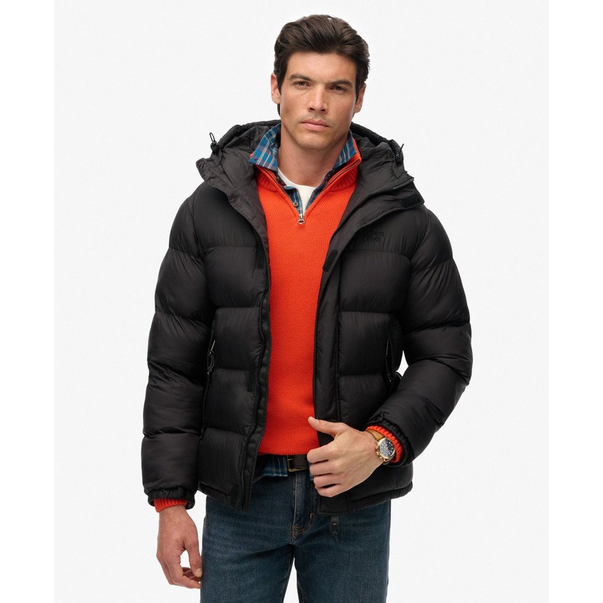 Doudoune Noire à Capuche noir, SUPERDRY