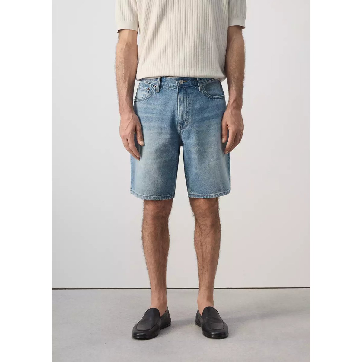 Bermuda en jean droit bleu moyen, MANGO MAN