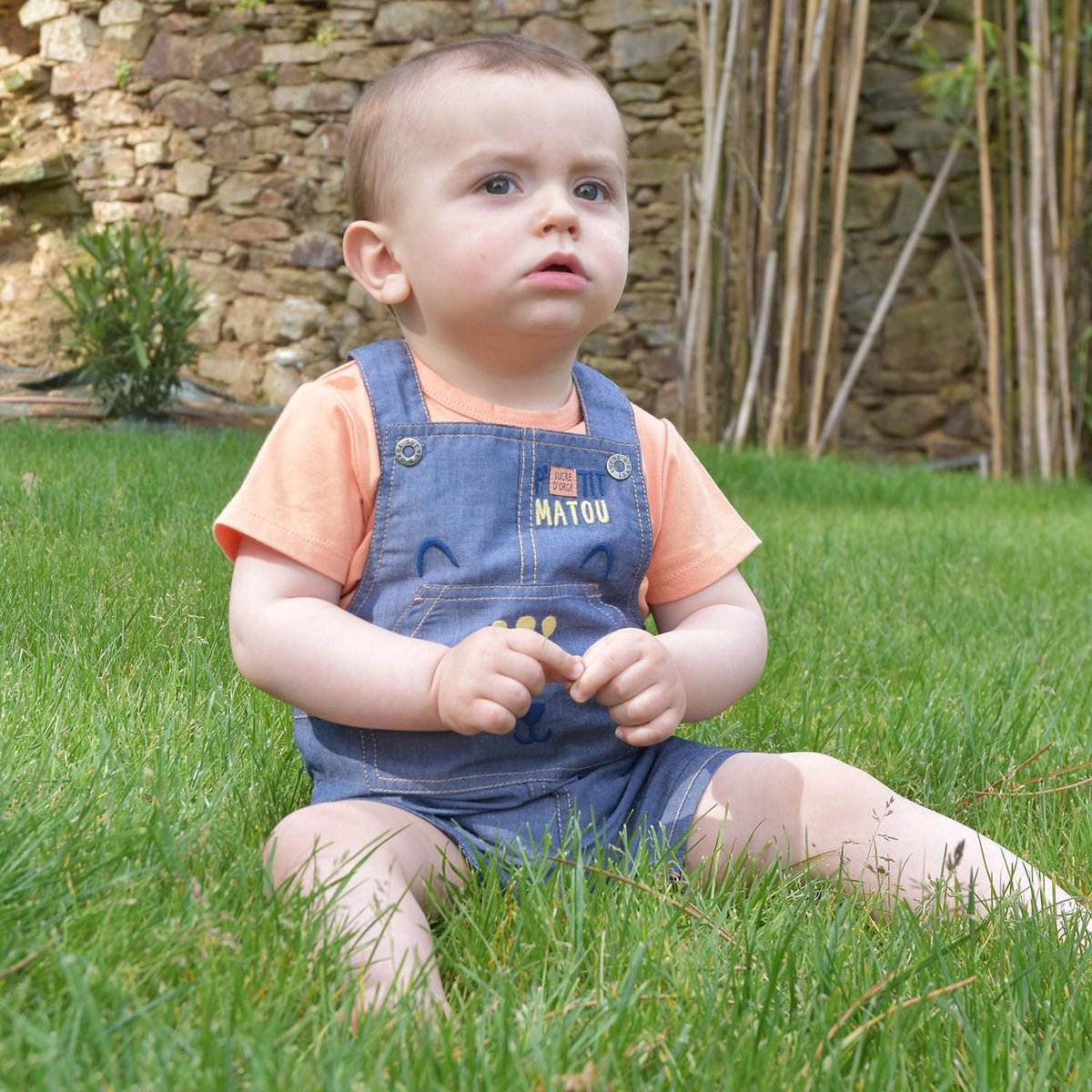 Tee shirt salopette germain court bebe bleu, SUCRE D'ORGE