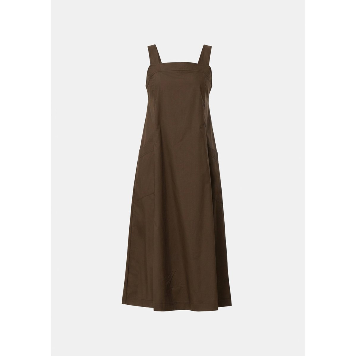 Robe longue trapèze en popeline de coton chocolat, HUMILITY