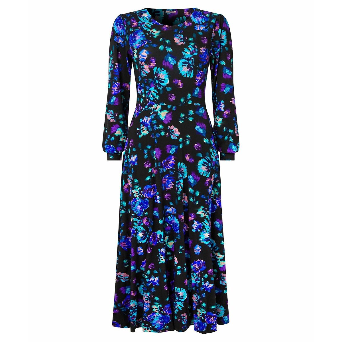 Floral Print Midi Dress with Crew Neck black, JOE BROWNS