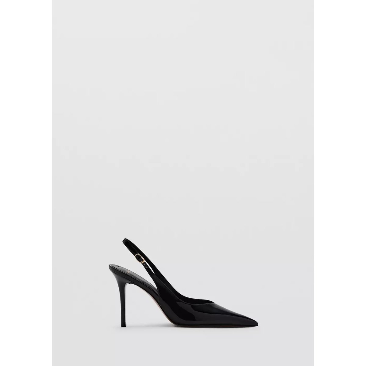 Chaussures à talon en cuir vernis noir, MANGO