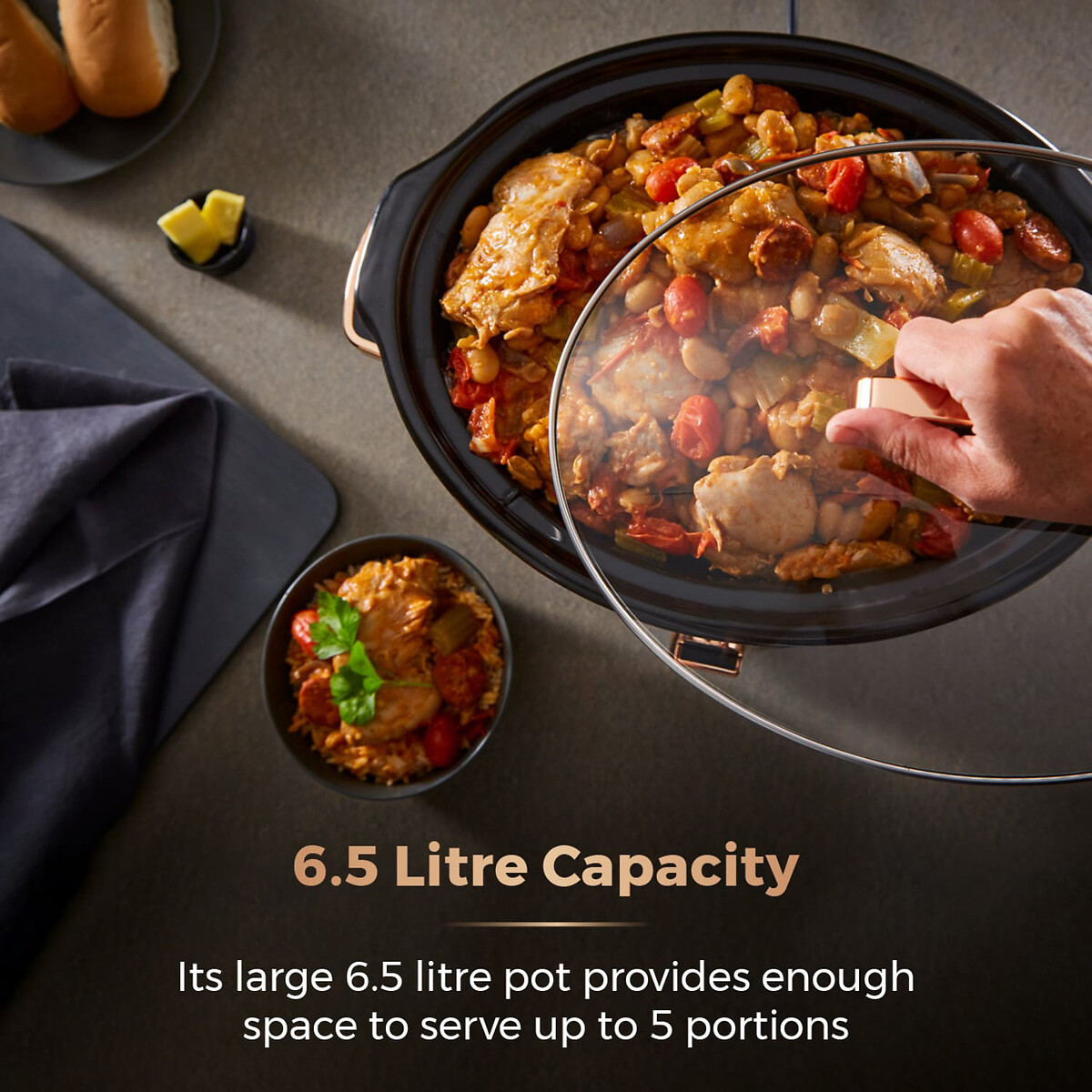 Infinity 6.5L Slow Cooker - T16019 black, TOWER