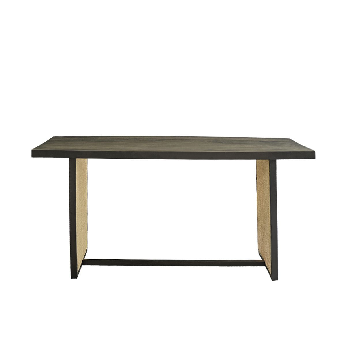 Table en bois de manguier et cannage 6 pers. BLAISE noir, BERAH GETAH