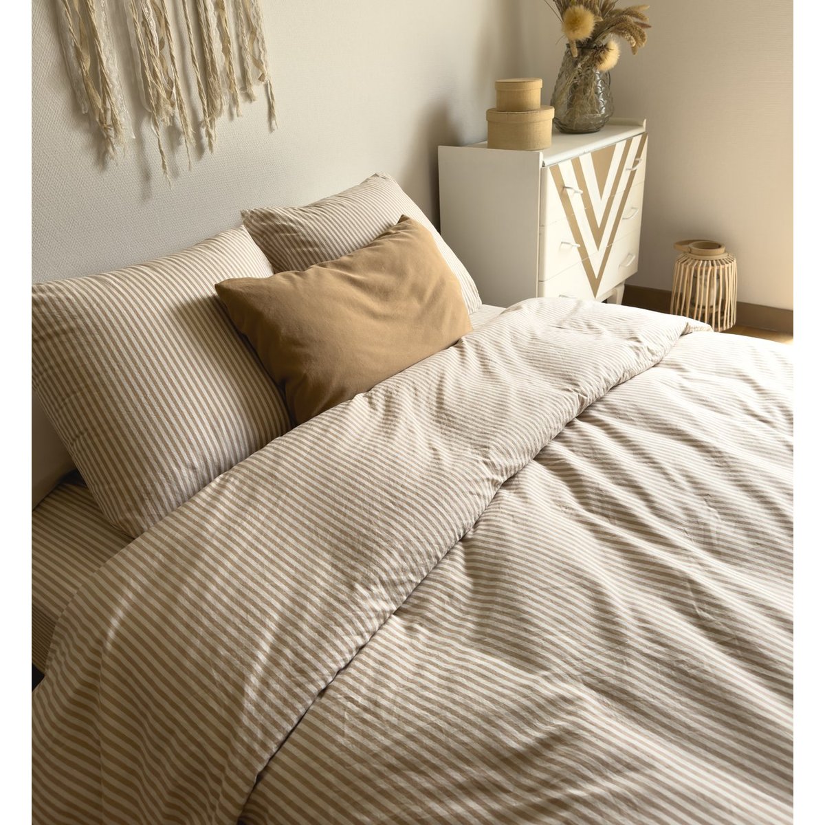 Housse de couette Adulte Percale de Coton Bio RAYÉ rayé ambre, KADOLIS