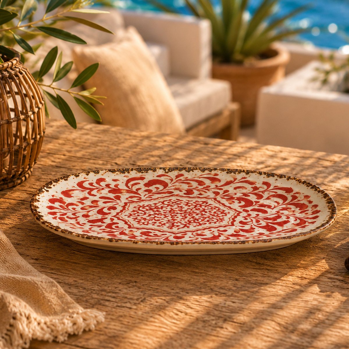 Lot de 6 assiettes ovales 19cm en porcelaine, PALAZZO rouge, OGO LIVING