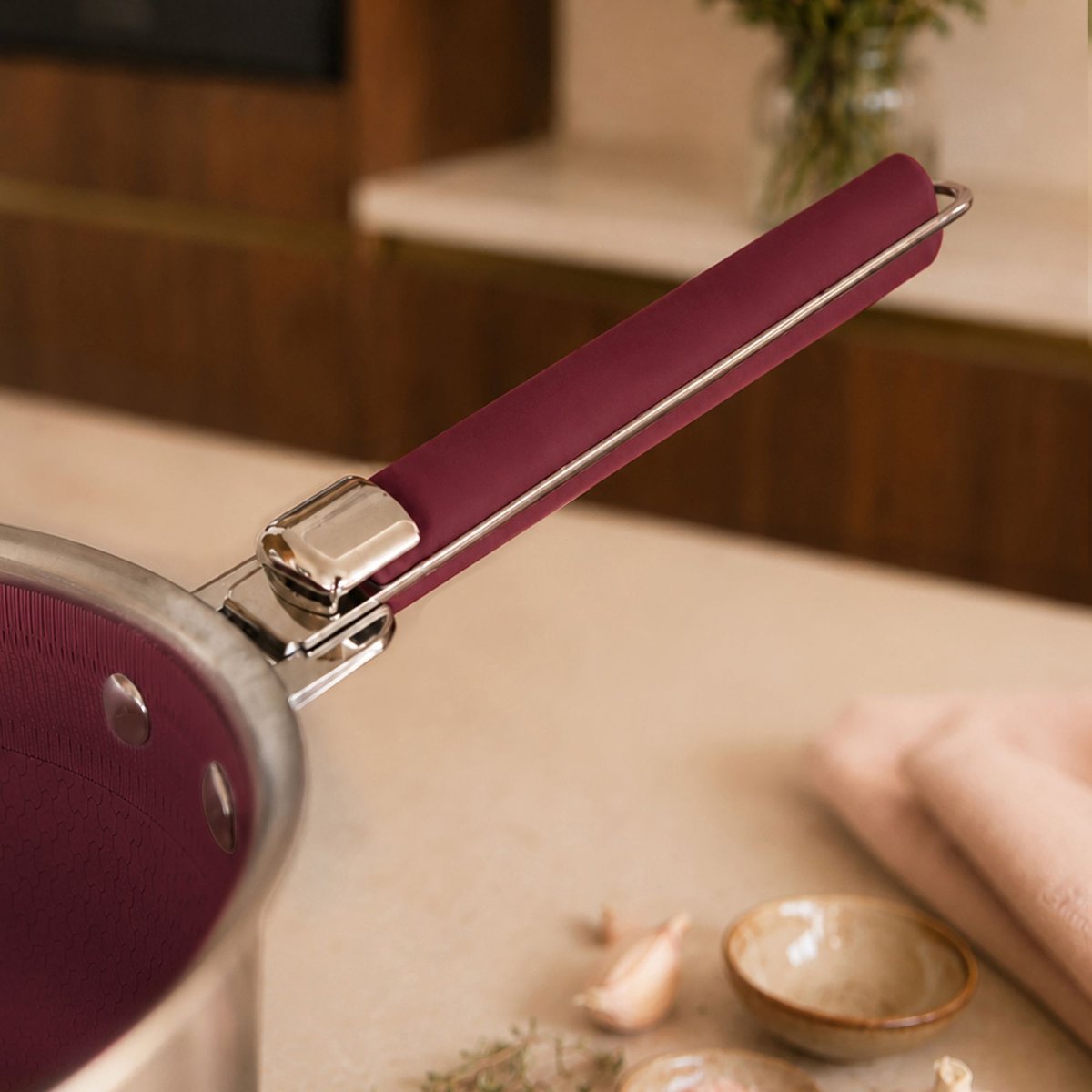 Casserole 16cm en acier inoxydable, AGLAE lie de vin, MENASTYL