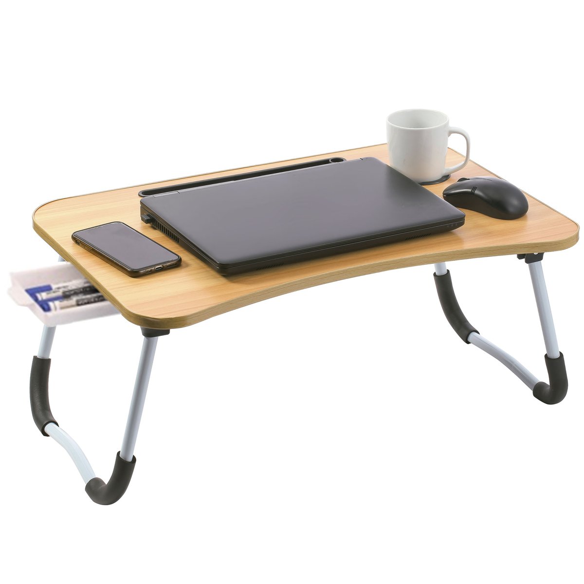 Plateau de lit en bois et métal pour ordinateur avec tiroir 60x40x26cm bois, WADIGA