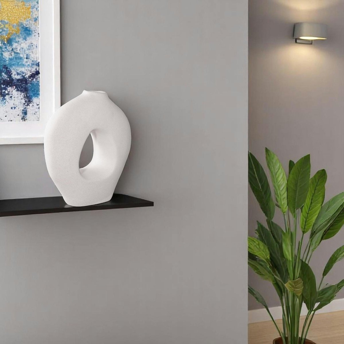 Vase donut en céramique blanche blanc, PIER IMPORT