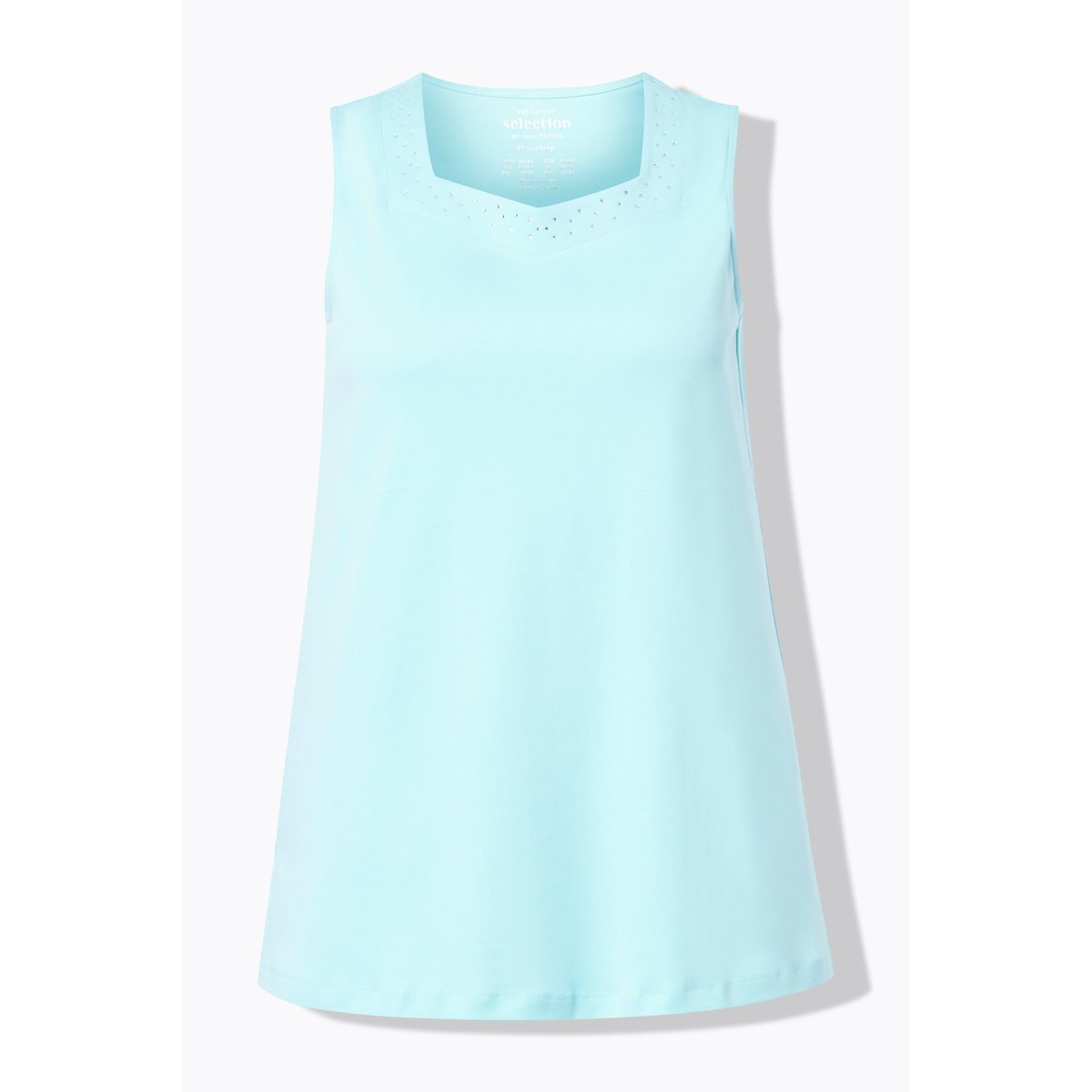 Débardeur long en coton Pima. Décolleté cœur turquoise clair, ULLA POPKEN